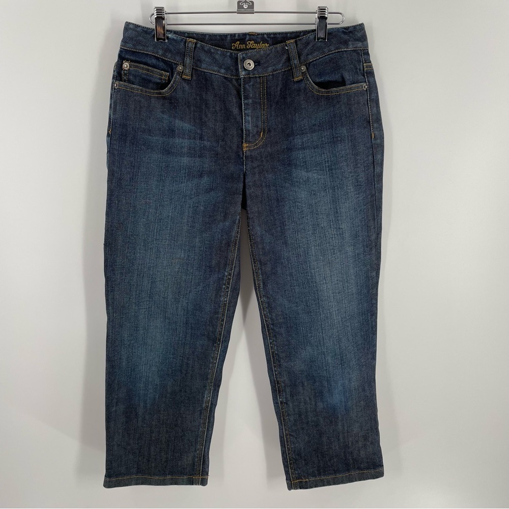 Ann Taylor Modern Fit Lindsay Waist Cropped Pockets Embroidery Jeans Capris